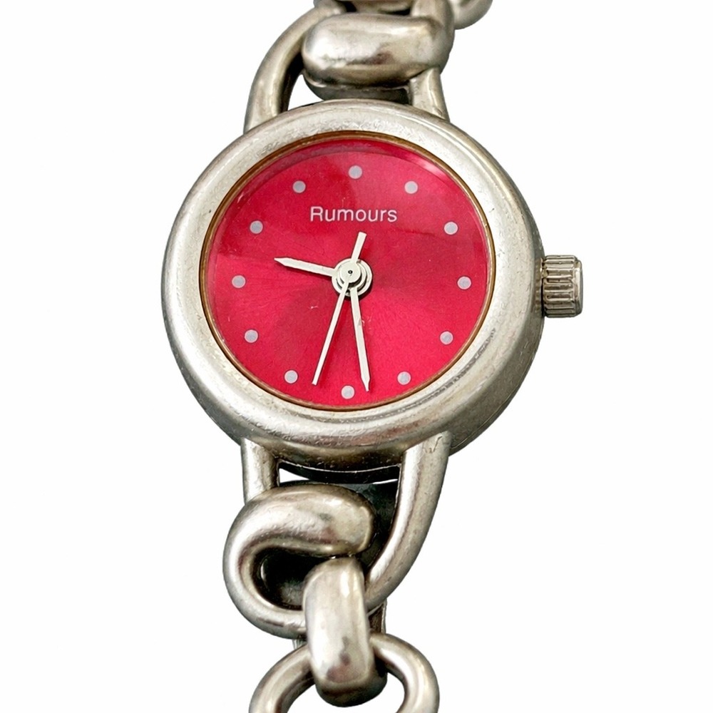 Rumours Womens Silver Tone Watch Red Dial Japan Movt Stainless Steel Back